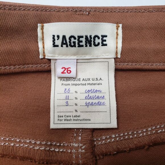 L'Agence Jeans Womens 26 Brown Cognac Margot High Rise Skinny Coated Western USA - Picture 3 of 16